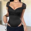 Summer 2026 European and American Lace Patchwork Square Neck Bodysuit