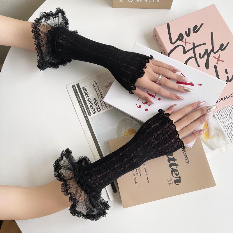 

Meier Mesh lace sleeves stylish photo y2k hot girl heart thin long gloves sleeves One size fits all чорний