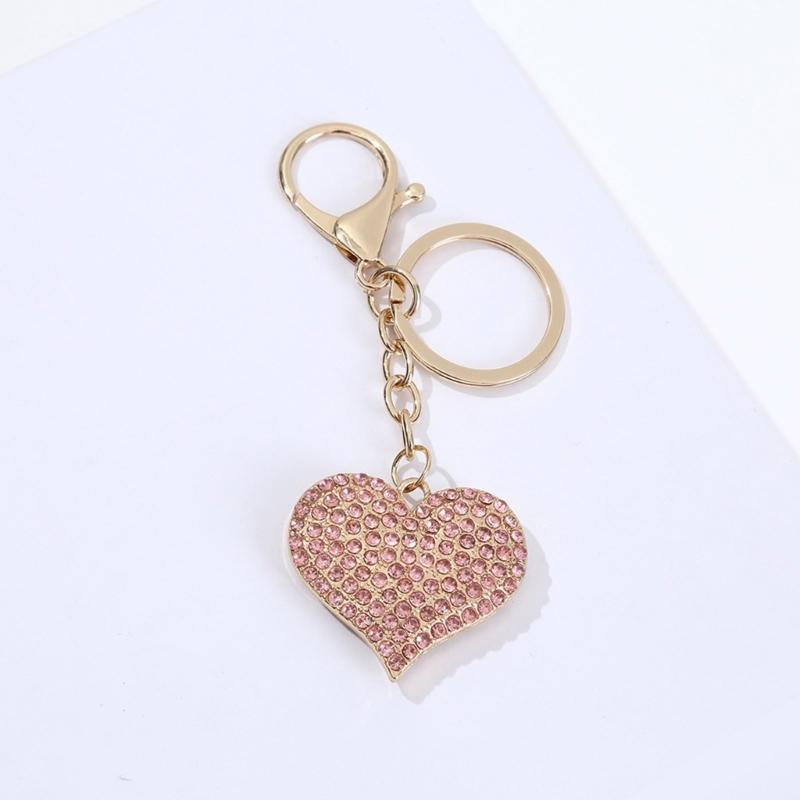 Sparkling Heart Keychain With Rhinestones Accent Zinc Alloy Design Bag Hanging Decoration For Women Gift Giving