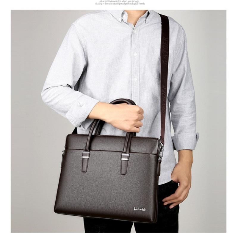 Men's PU leather handbag large capacity business laptop briefcase commuter crossbody bag high quality shoulder computer bag
