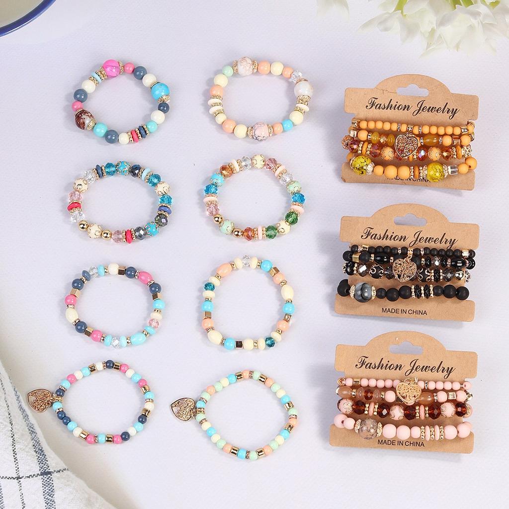 Bohemian Multi-Layer Bracelet Crystal Peach Heart Beaded Women'S Hand Retro Jewelry