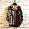 Men Spring Shirt Colorblock Plaid Print Single-breasted Loose Long Sleeve Lapel Buttons Streetwear Casual Cardigan Shirt Coat
