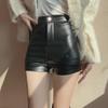 Women's High-Waist Slim PU Leather A-Line Shorts - 2023 Autumn/Winter Fashionable Wide-Leg Boot Pants