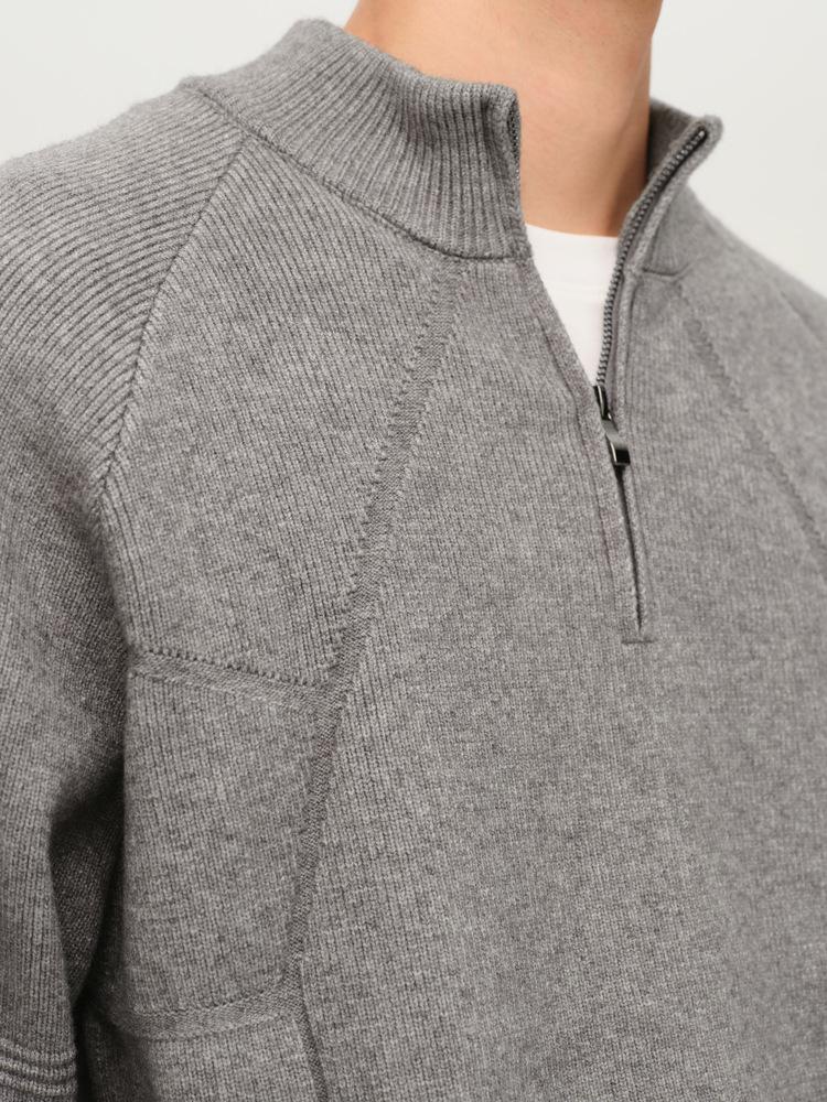 WOOG2005 Grey Half-Zip Stand-Up Collar Men's Knit Sweater - Winter 2025 Style