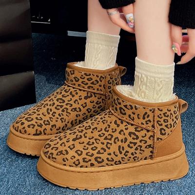 Winter Snow Boots Women's Cropped Shoes Women Velvet Shoes Woman Warm One-footed Leopard Print Ankle Boots Botas Mujer Botines