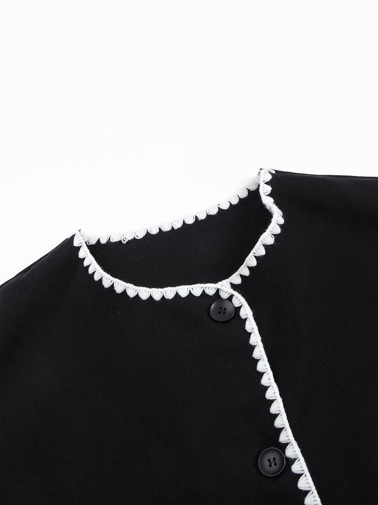 2023 Autumn/Winter Women's European and American Fashion Thick Woolen Coat with Tassel Scarf