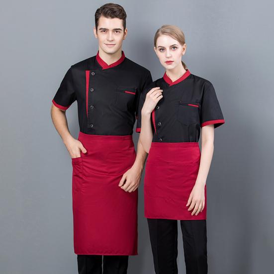 Chef Uniform Unisex Short Sleeves Breathable Comfortable Stand Collar Patch Pocket Jacket Restaurant Kitchen Baker Cook Uniform Shirt Culinary Work
