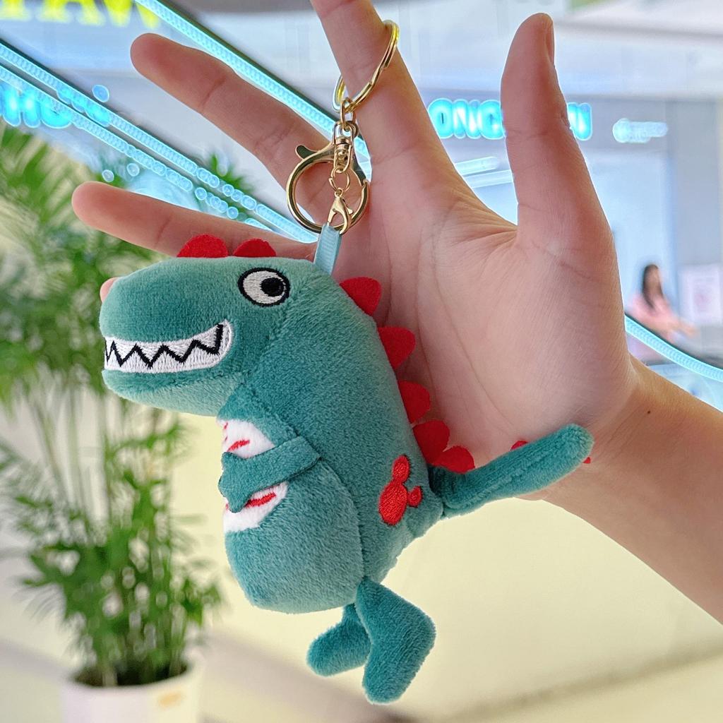 Green Plush Dinosaur Keychain Charm - Cute Cartoon Dinosaur Pendant