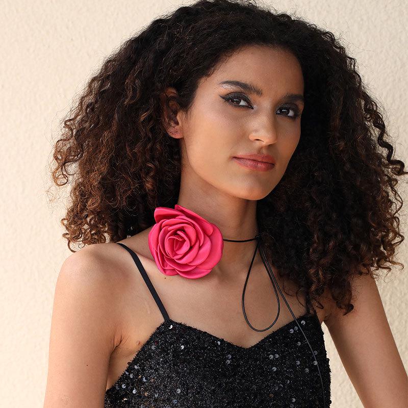 Korean Handmade Fabric Flower Choker Necklace