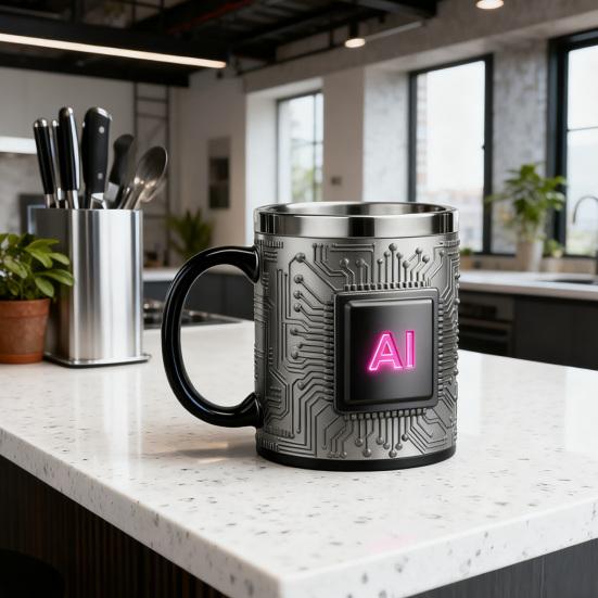 Mug Stainless Steel Resin Heat Preservation Technology-Themed Chip Design Coffee Beer Cup Lightweight Portable Tech Fan Gift Mug