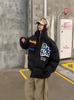 Unisex Vintage Hip Hop Streetwear Letter Flocking Loose Winter Cotton Jacket with Stand Collar