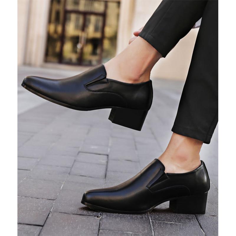 Zapatos para Hombre de Cuero 100% Genuino para Aumentar la Altura 6cm Moda Negocios Fiesta Zapatos Marca Calzado Masculino Negro Puro