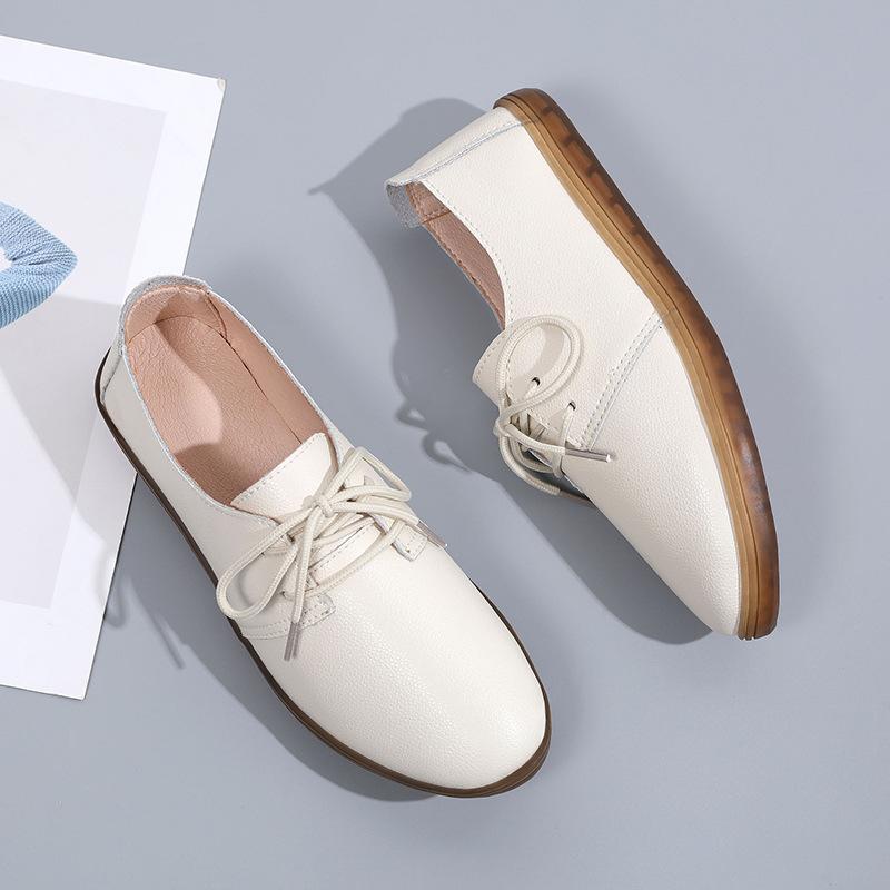 

Ретро британский стиль туфли из мягкой кожи мягкие кожаные туфли-бини осень и зима на шнуровке с круглым носком одинарные туфли повседневные на низком каблуке туфли медсестры женские 41 бежевый