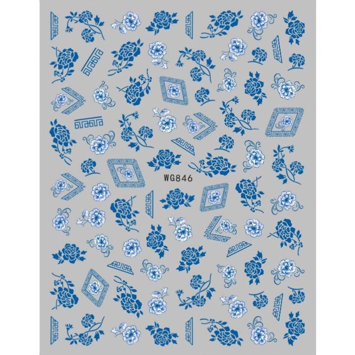

1 лист ретро синие и белые фарфоровые 3D наклейки для ногтей водонепроницаемые наклейки для дизайна ногтей «сделай сам»