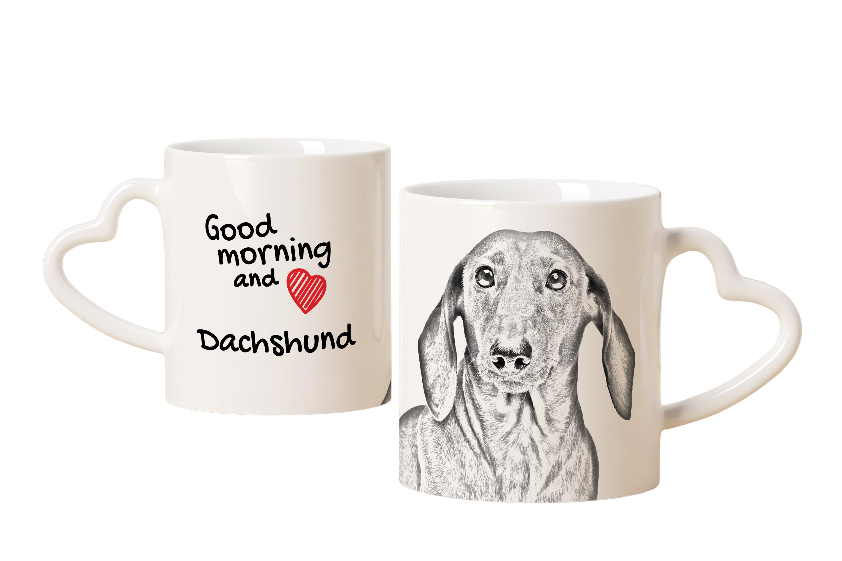 

Dachshund I - cup with a dog, adorable cup with a heart-shaped handle, universal gift from the Art-Dog brand білий