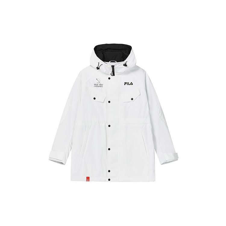 Fila Logo Print Loose Fit Drop Shoulder Hooded Cotton Jacket Winter Women Jackets White F11W249908F-WT