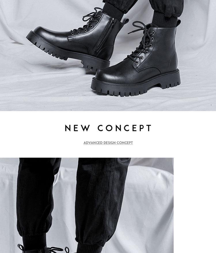 Pánské britské ležérní vysoké kožené boty Martin s bočním zipem, silnou podrážkou, styl 96116-R