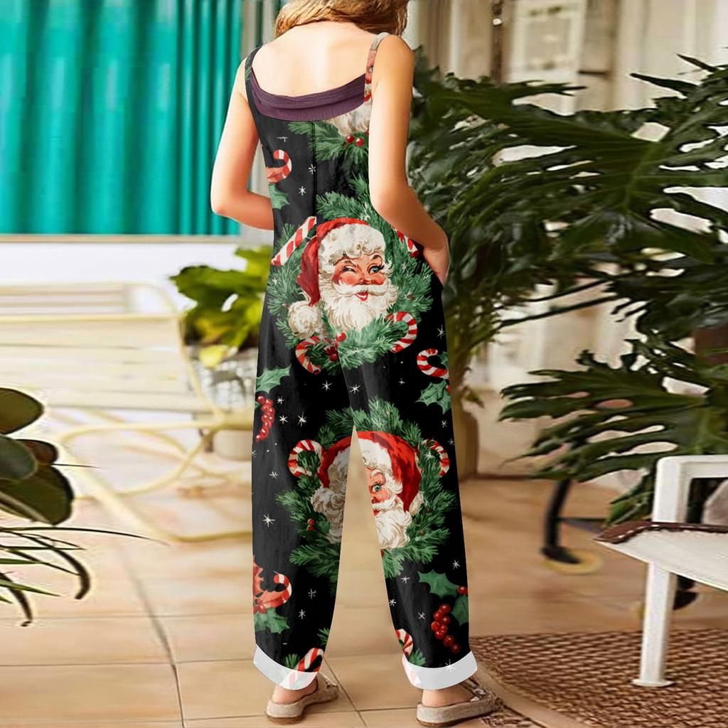 Women's Jumpsuit Halloween Print  Casual Loose Vintage Shoulder Strap Cotton Linen