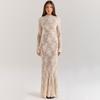 European and American Lace New Long-sleeved Crew Neck Dress Sexy Spice Girl French Slim-fit Hollow Hip-wrapped Long Dress
