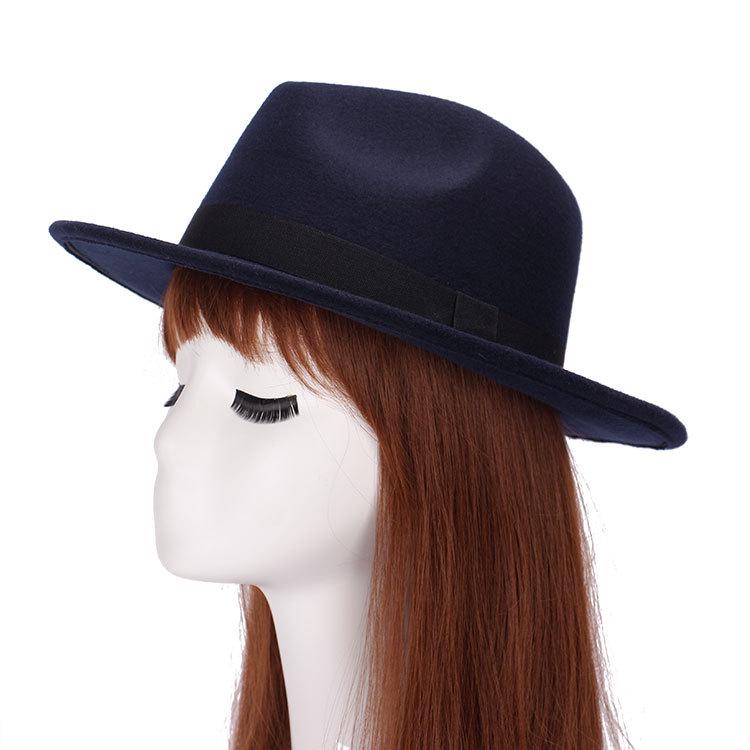 Zhen Yueqi Unisex Korean Style Jazz Fedora Hat, Wool-Blend, Wide Brim, Autumn/Winter.