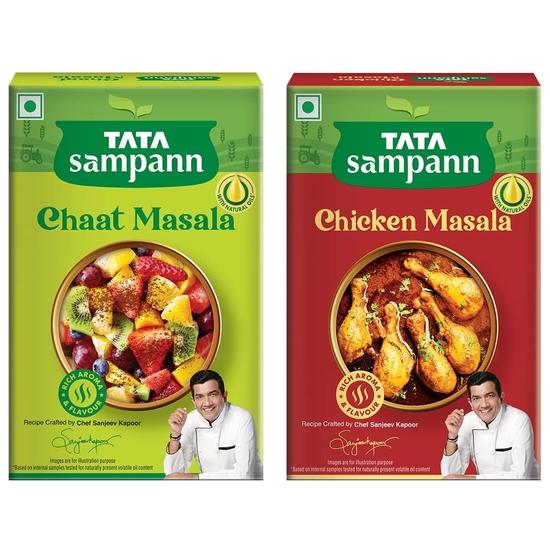 Tata Sampann Chicken Masala with Natural Oils, Crafted by Chef Sanjeev Kapoor, 100g & Tata Sampann Chaat Masala with Natural Oils, 100g