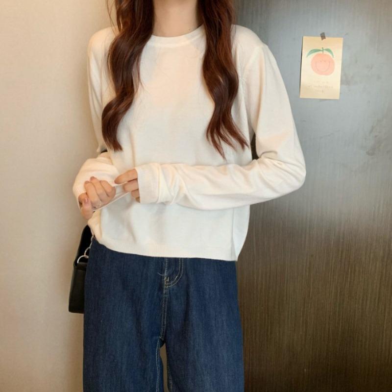 

Осень Зима Круглый вырез Однотонный Универсальный Свитер Женский Свободный Повседневный Простой Вязаный Пуловер Топ onesize белый