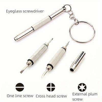 1set-3pcs Stainless Steel Eyeglass Screwdrivers with Keyring with Interchangeable Tips (One-Line, Cross-Head, External Plum)