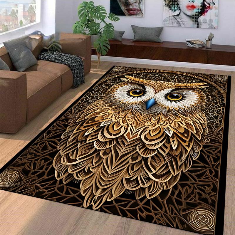 Stylish Owl Pattern Carpet with Intricate Design in Earthy Tones. Suitable for use as an anti-slip for living room bedroom sofas