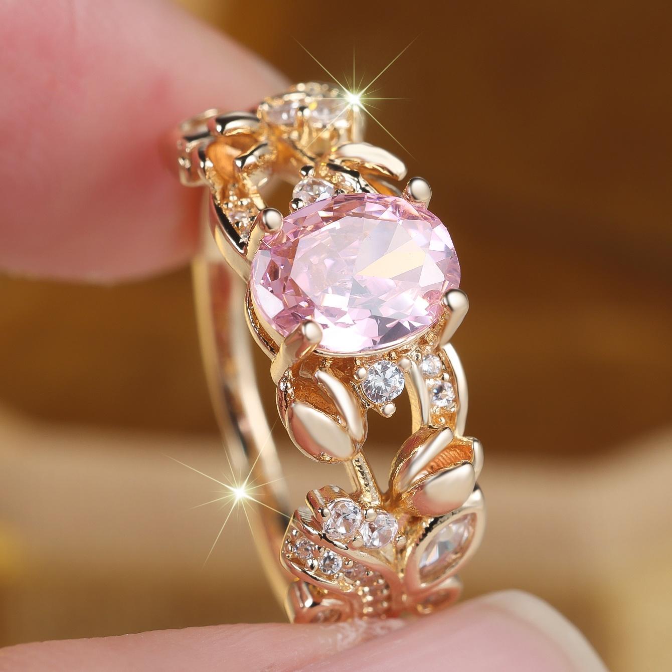 

Cute Female White Pink Zircon Stone Ring Vintage Gold Color Wedding Jewelry For Women 6 розовый