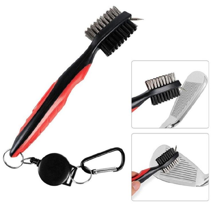 Practical Golf Putters Ball Cleaner Golf Double Sided Brush Grooves Cleaner With Carabiner Golf Club Cleaning Tool