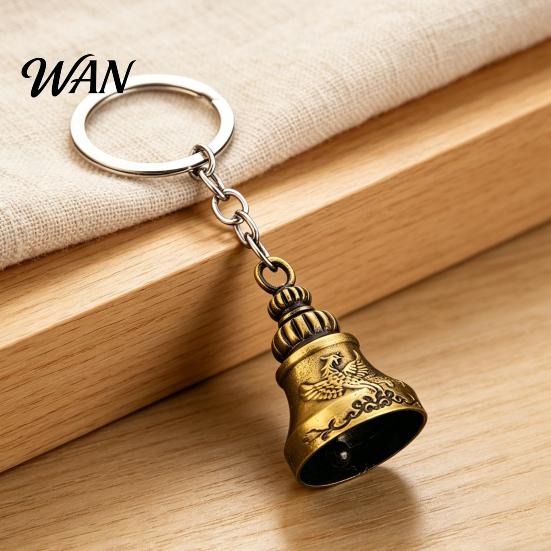 Crisp Ringing Keychain Pendant Traditional Pattern Retro Bell Design Sound Soft Key Holder with Metal Ring Backpacks Suitcases Accessory