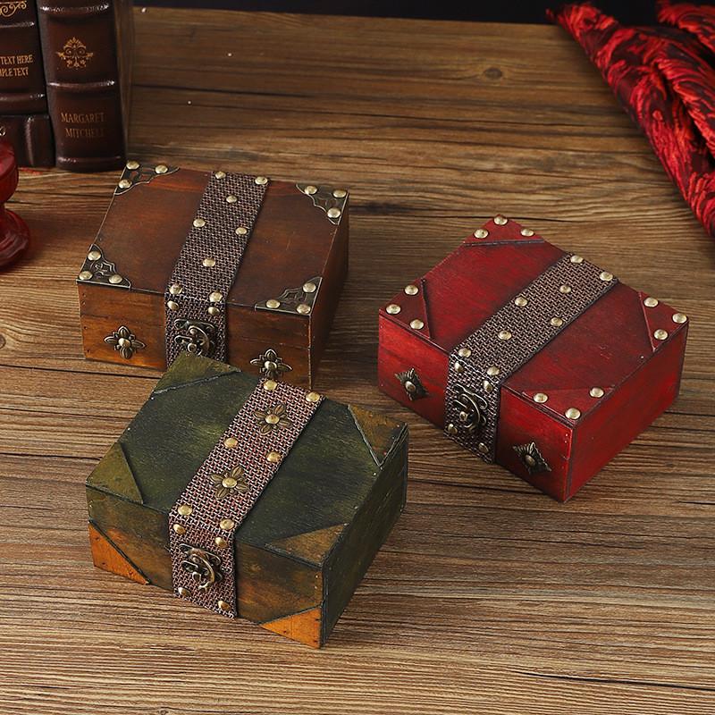 Wooden Vintage Jewelry Box With Lid For Home Storage And Dust Protection