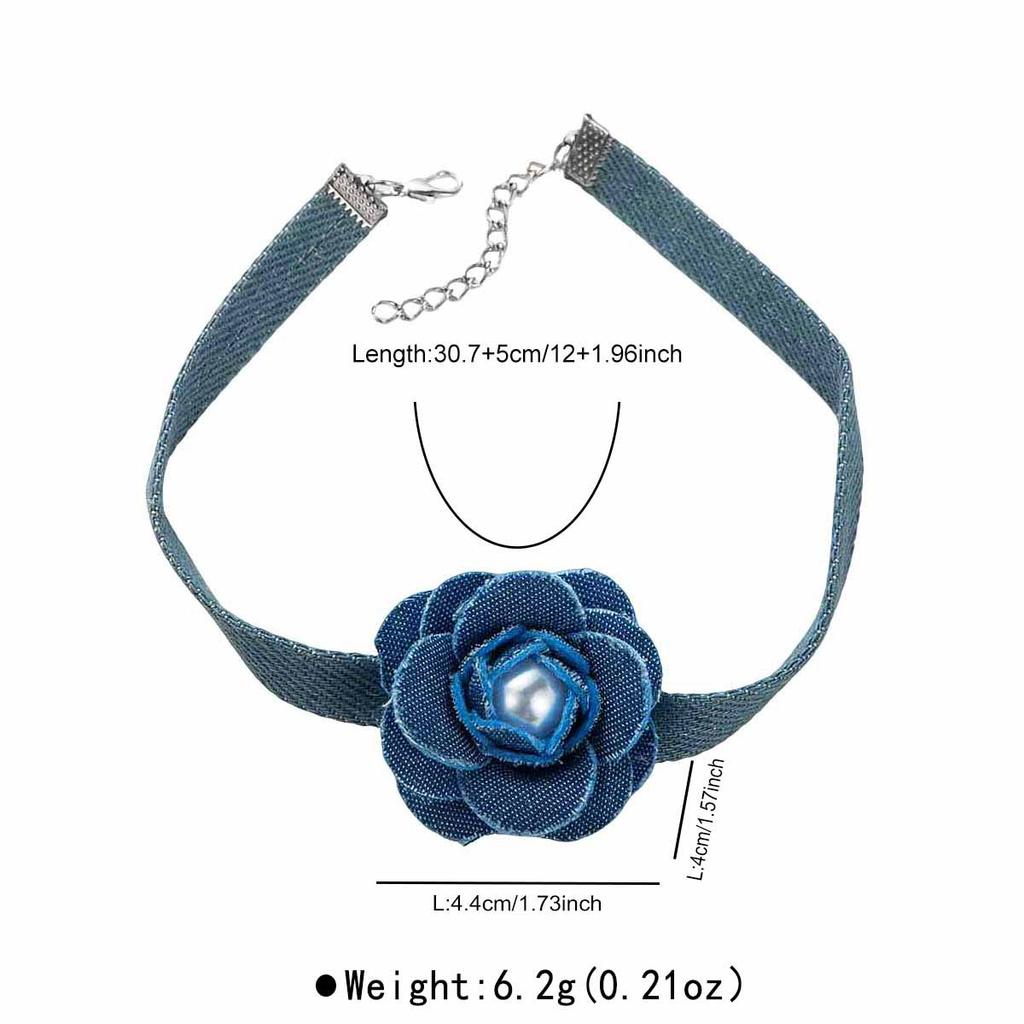 N11111 Super fairy denim flannel flower necklace women's new choker neck strap neck collar collarbone chain accessories