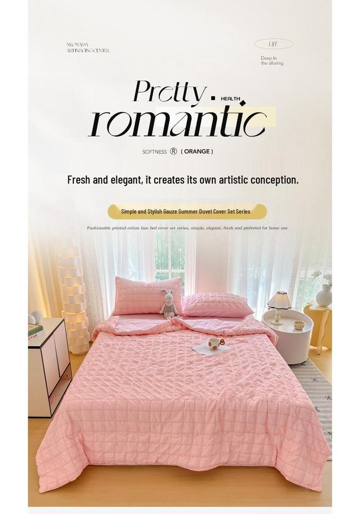 Premium Stylish Gauze Summer Quilt Set - Washable 4-Piece Air Conditioning Thin Quilt for Dorms