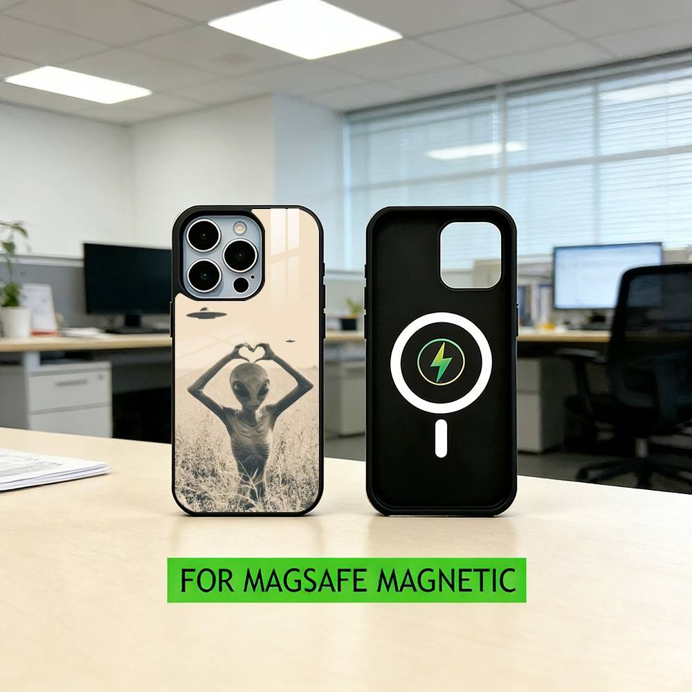 Funny Space UFO A-alien T-thing Phone Case For iPhone17,16,15,14,13,12,11 Plus,Pro Magnetic with Magsafe Wireless Charging