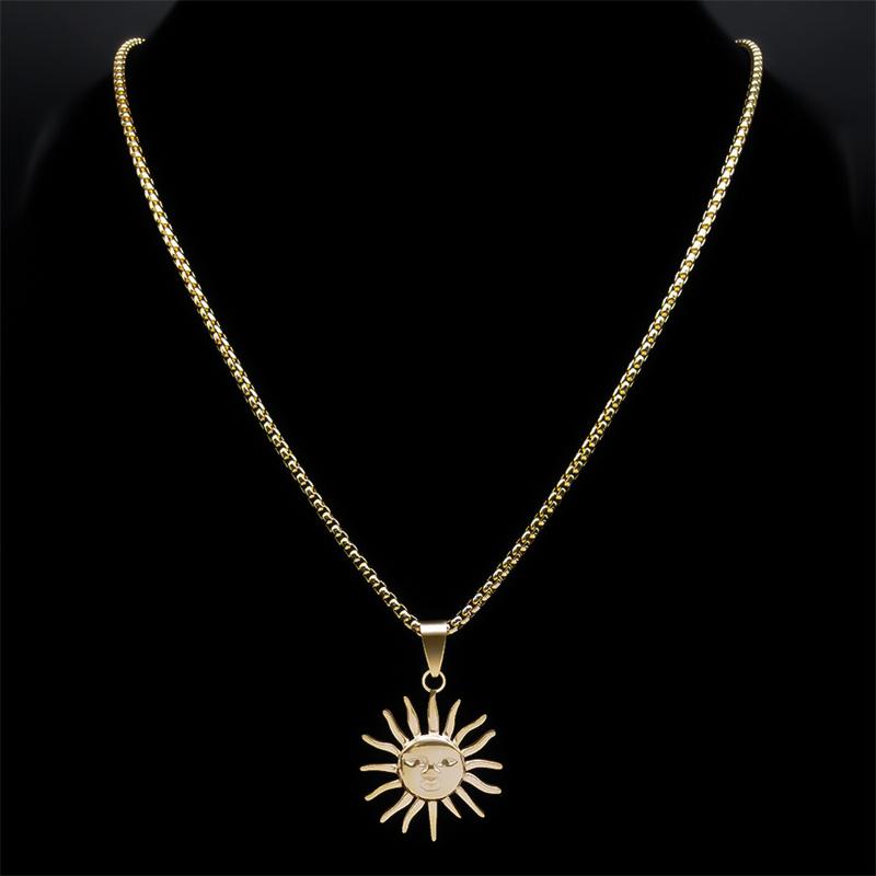 Witchcraft Retro Sun Goddess Necklace for Women/Men Stainless Steel Gold Color Vintage Necklaces Jewerly Collar Mujer NHH16S02
