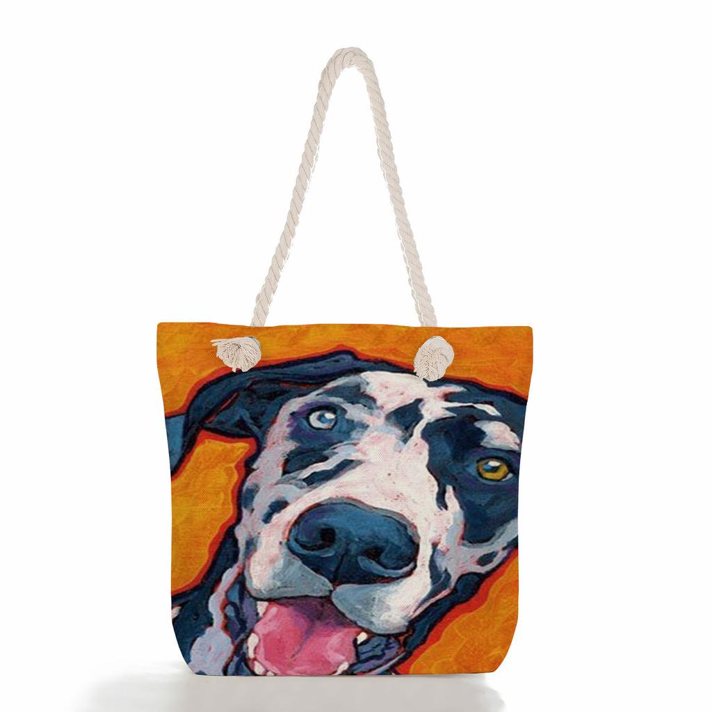 Dicke Seil-Einkaufstasche mit Hundemuster, ein Schultergurt, Strandtasche 7280 CLE