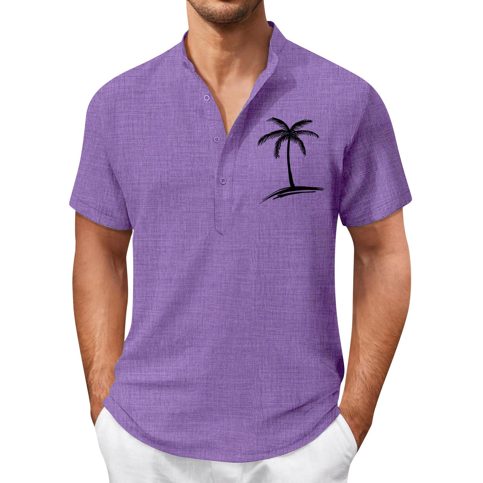 

Мужская летняя рубашка в стиле ретро с 4 пуговицами, открытой планкой и короткими рукавами, топ L фиолетовый