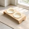 Raised Double Cat Bowl Curved Wood Wooden Stand Arched Legs Glossy Purple