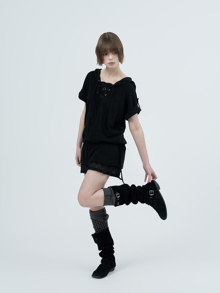 Phased Eyelet Lace Hooded Dress_Black