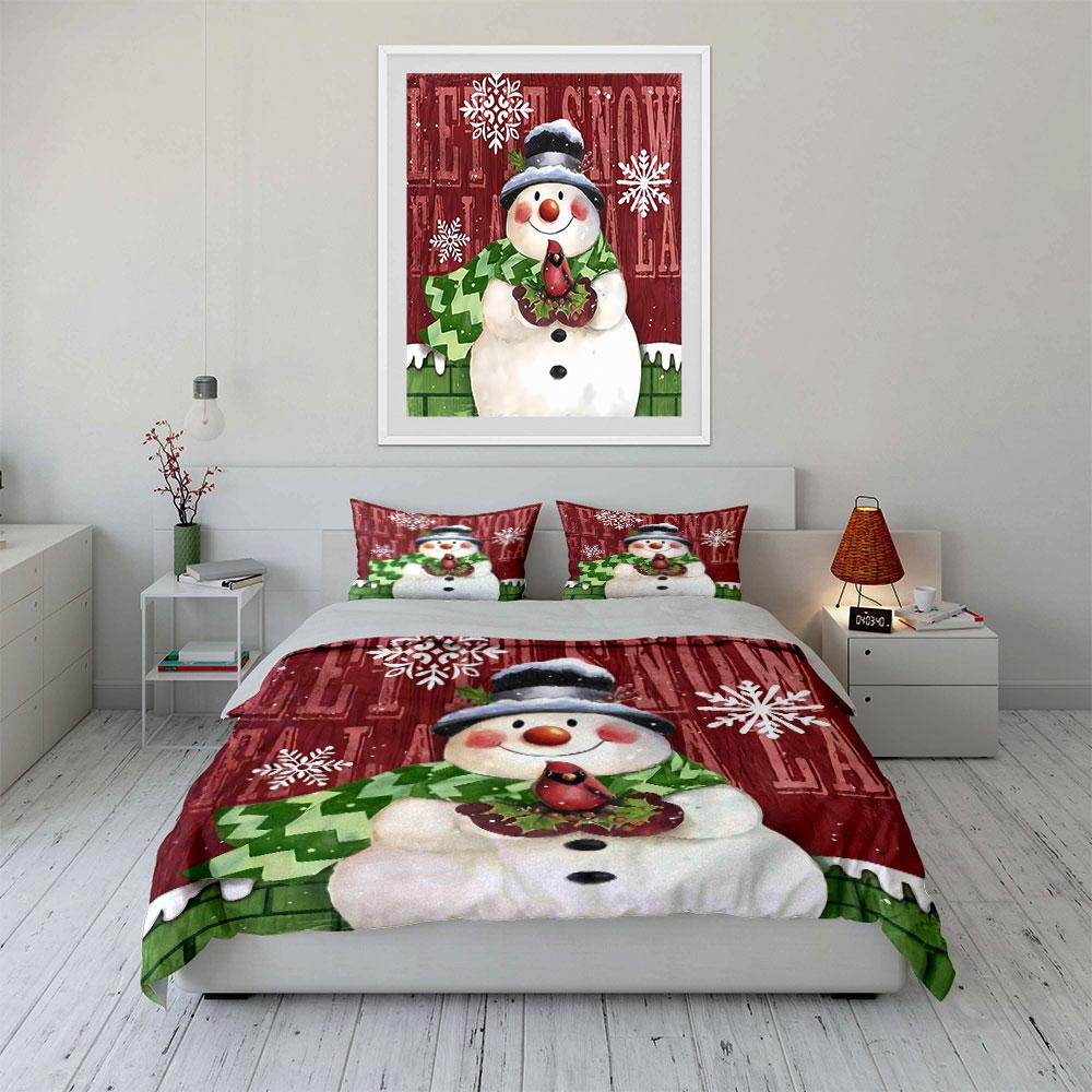 Let It Snow Snowman Set Bedding Duvet Cover Set Duvet Cover Pillowcases (1*Duvet Cover 2*Pillowcases, without duvet insert)