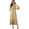 Muslims Maxi Dress Elegant Long Sleeve Rhinestones Lace Middle East Dubai Arabic Moroccan Kaftan Robes for Womens