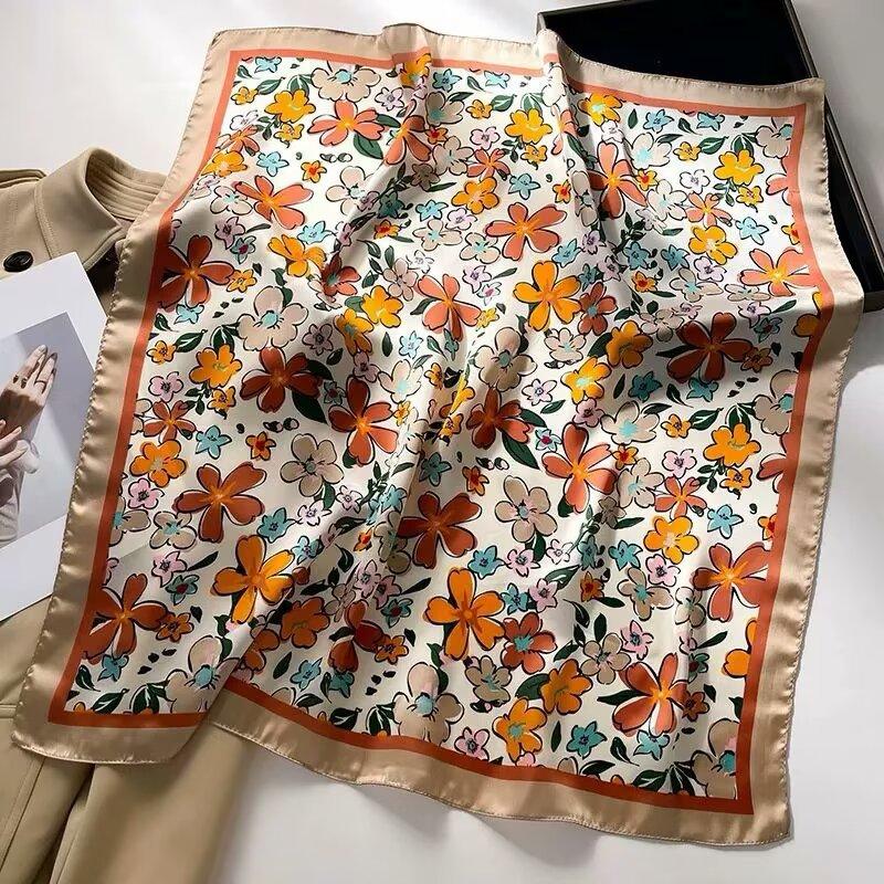 Silky Square Scarf Floral Print Headscarf Neck Scarf Bandana For Women Fashion Travel Daily Use