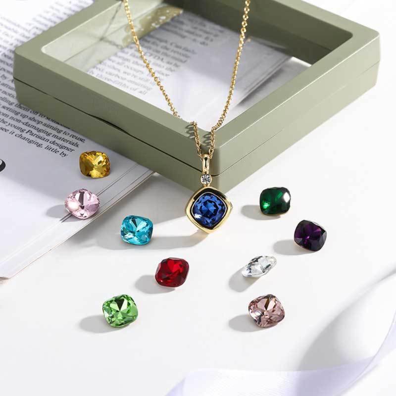 Replaceable Zircon Necklace Birthstone Pendant Neckchain Adjustable Choker Handmade Collarbone Chain Jewelry for Women