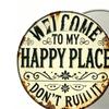 Welcome To My Happy Place Metal Wall Sign Vintage Rustic Round Hanging Door Plaque for Indoor Outdoor Home Office Cafe Yard Decor