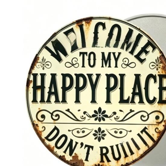 Welcome To My Happy Place Metal Wall Sign Vintage Rustic Round Hanging Door Plaque for Indoor Outdoor Home Office Cafe Yard Decor