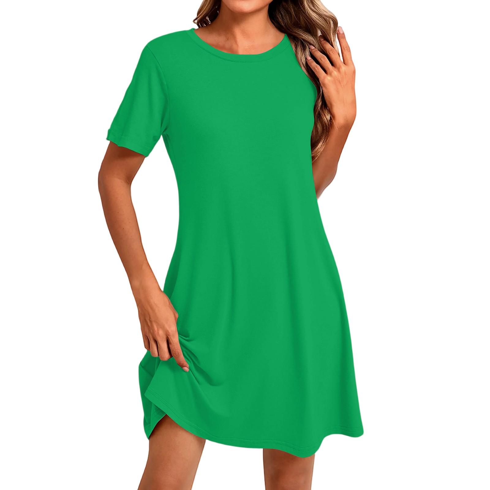 

Женское модное повседневное однотонное короткое платье с круглым вырезом и коротким рукавом L