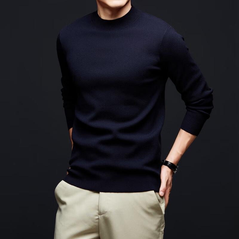 Yiliteng Men's Solid Color Mock Neck Knit Sweater