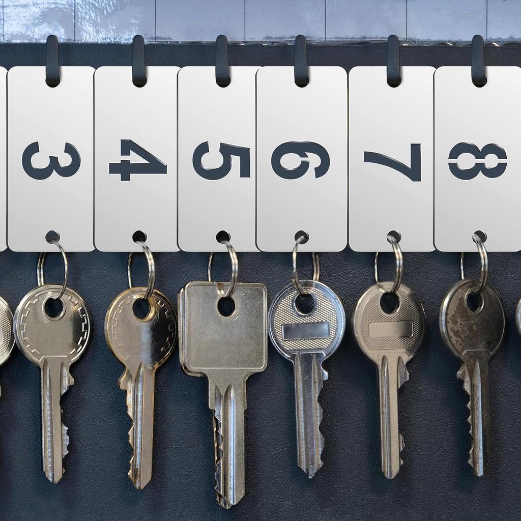 Hicarer Metal Numbered Tags Stainless Steel Number ID Key Tags with Holes Numbered Key Rings Chain (50 Pcs,1-50, Rectangle)