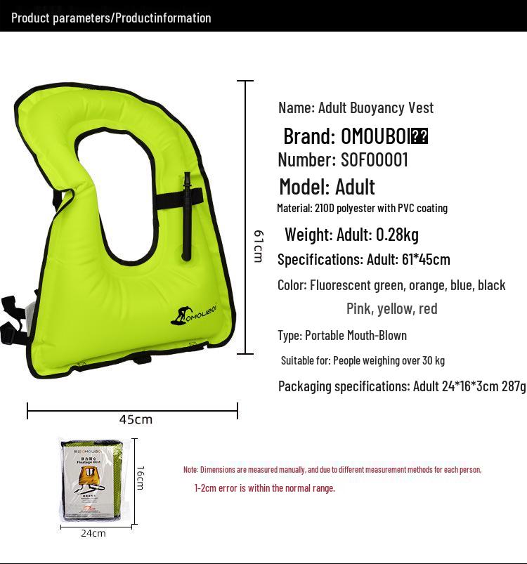 Gilet de sauvetage gonflable adulte et enfant et aide à la natation